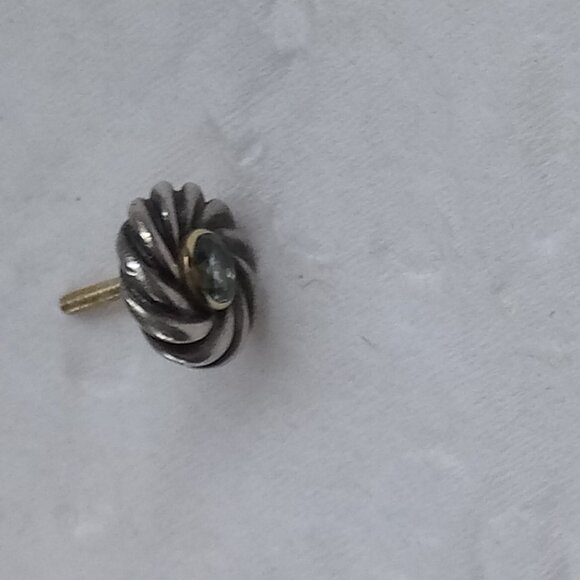 DAVID YURMAN SINGLE EARRING 925 STERLING SILVER & 18K GOLD BLUE TOPAZ STUD - Picture 3 of 5